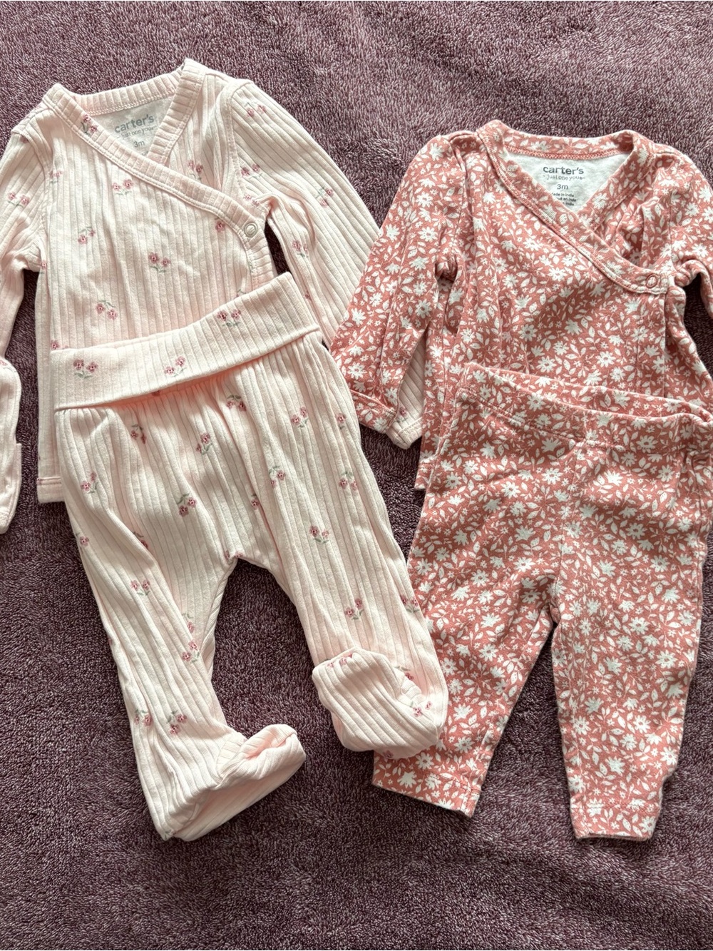Carter's Pink Floral & Blush Ribbed One-Piece Layette Duo